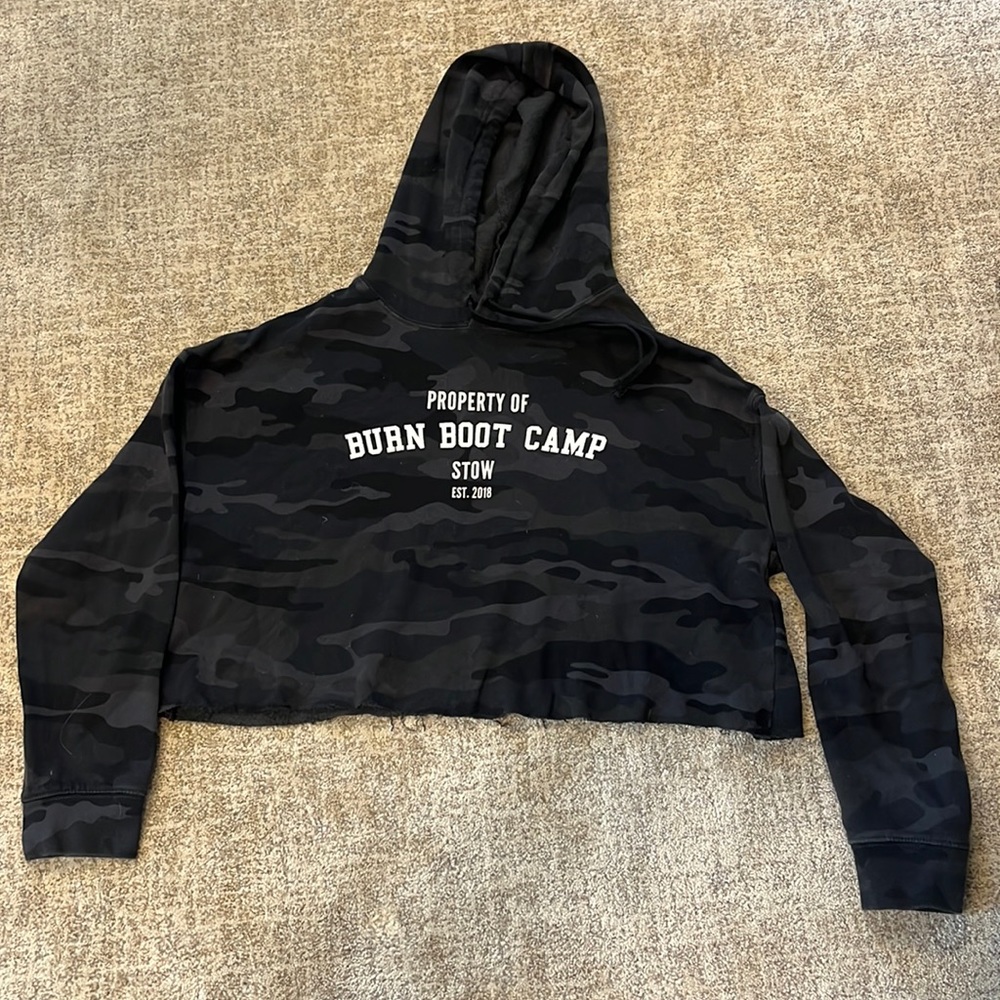 Burn Boot Camp Black Camo Cropped Hoodie Property Of size medium